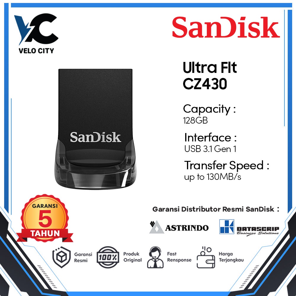 Flashdisk 128GB Sandisk Ultra Fit USB 3.0 CZ430 - Garansi Resmi