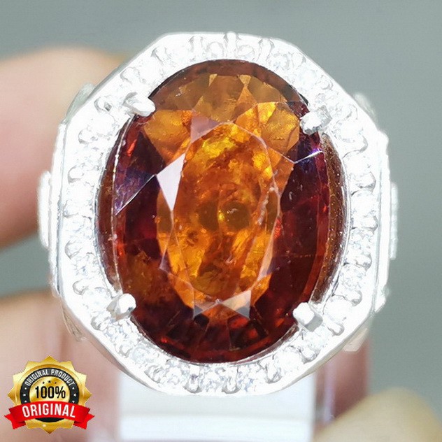 Cincin Batu AKIK Pria Orange GARNET SRILANGKA Perak