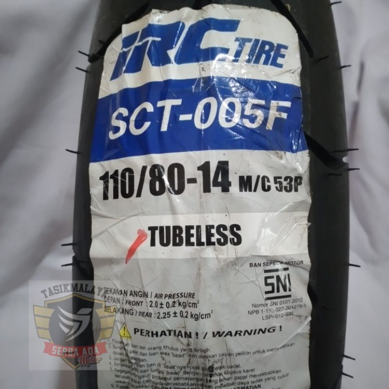 BAN LUAR IRC 110/80-14 SCT-005F TUBELESS