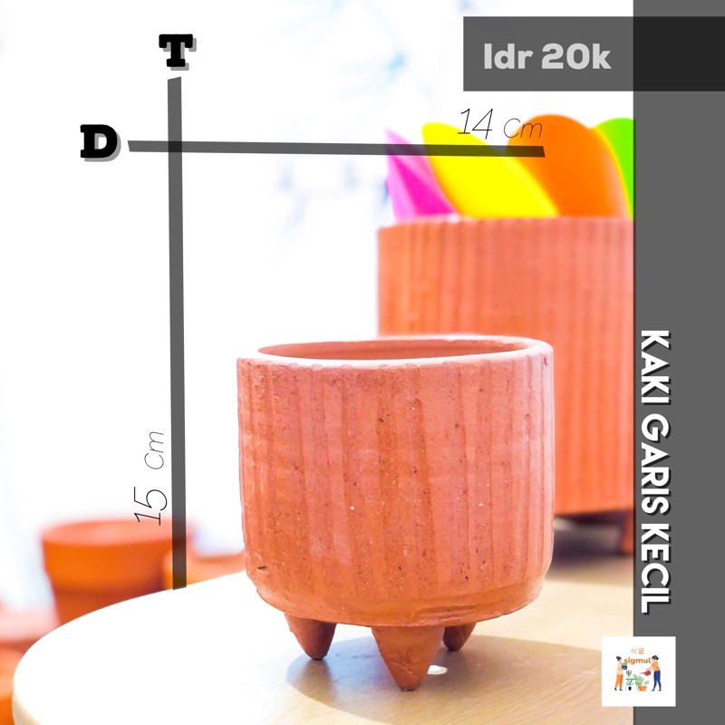 Pot Terakota / Pot Gerabah / Pot Teracotta / Tanah Liat Kaki Garis Kecil
