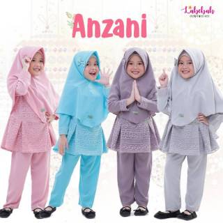 Setelan Baju  Muslim  Anak Perempuan Anzani bahan Brokat  