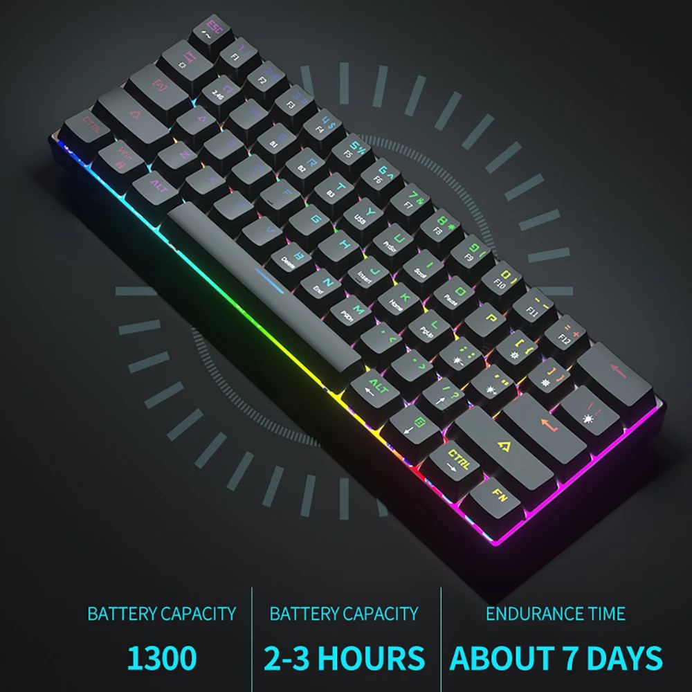 【Beli dua diskon 20%】 Goojodoq Mechanical Keyboard with RGB light 61 Key USB Bluetooth and Wired LED Backlit Axis PBT Mechanical Keyboard Optical Switches