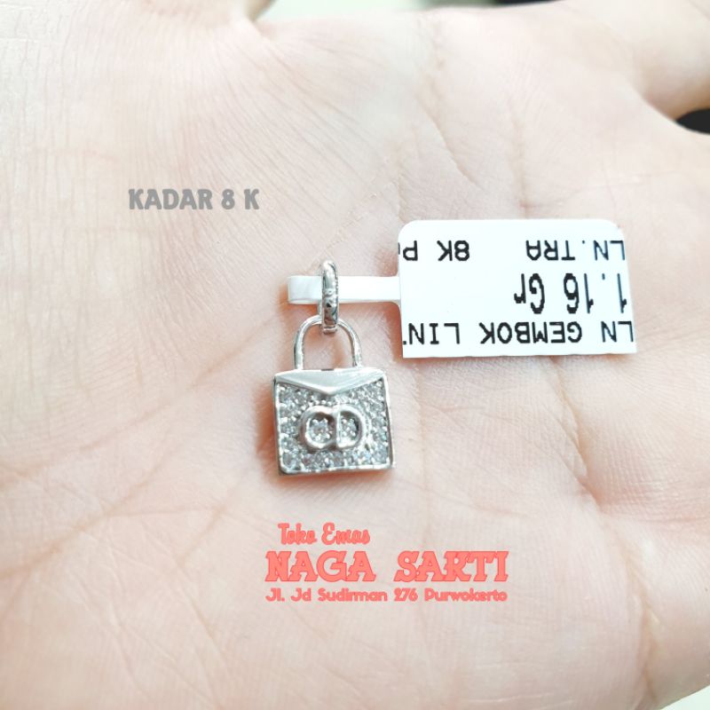 Liontin emas putih model tas kadar 8k (375)