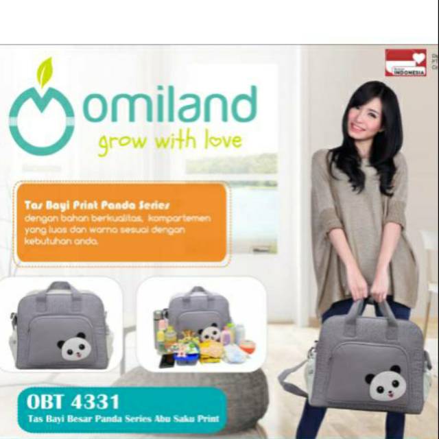 Omiland Tas Bayi BESAR Panda series abu saku print OBT 4331//Tas Kecil Panda Series OBT4321