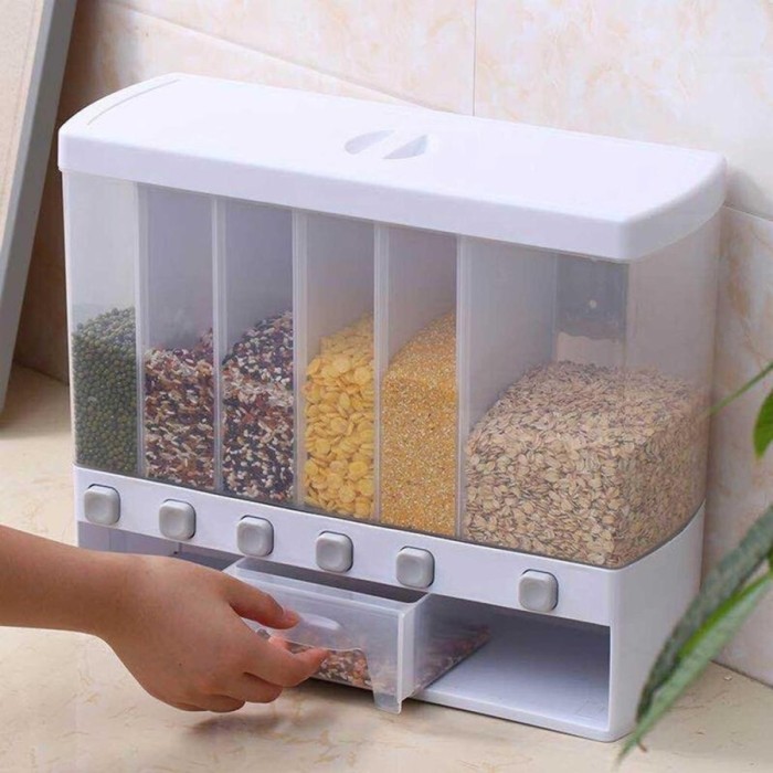 6in1 Kitchen Wall Mounted Cereal Dispenser Dry Food