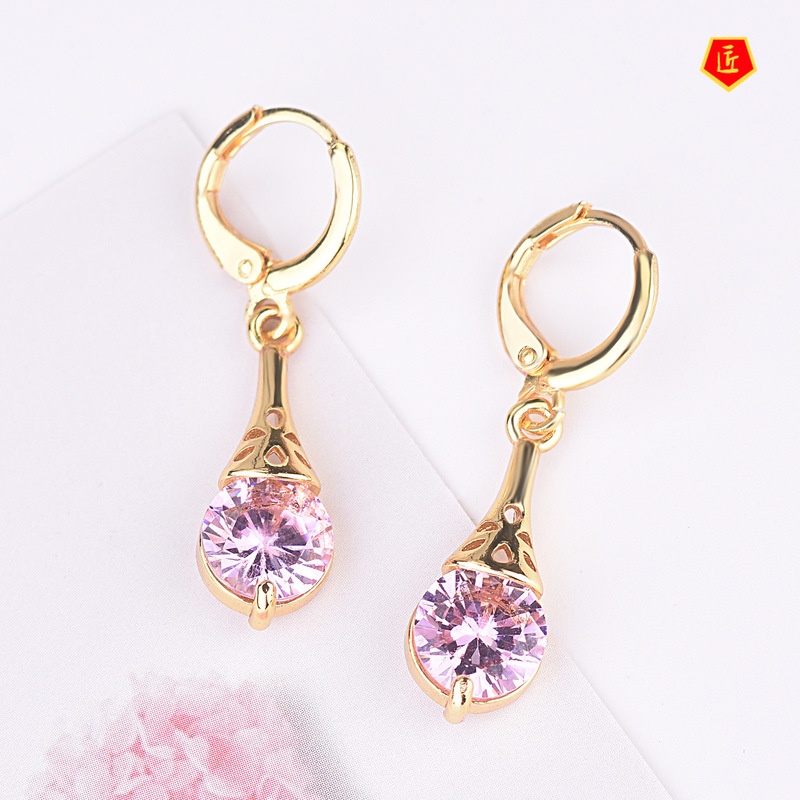 [Ready Stock]Elegant Graceful 18K Gold Inlaid Colorful Topaz Earrings