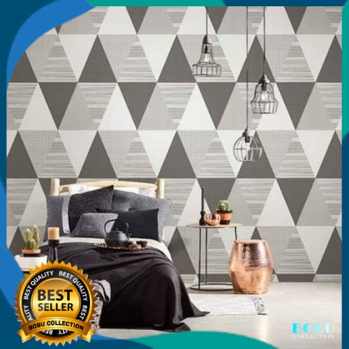 Wallpaper Dinding Motif Segitiga Hitam 45cm x 5m Wallsticker Dinding Motif Segitiga Hitam