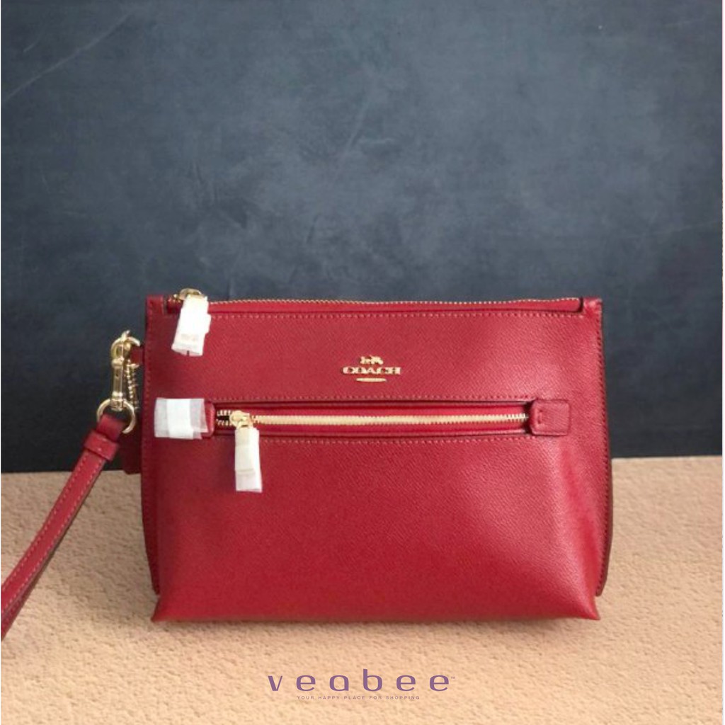 pouch Wanita Handbag Coach C0113 Crossgrain Rowan Pouch 1941 Red Original