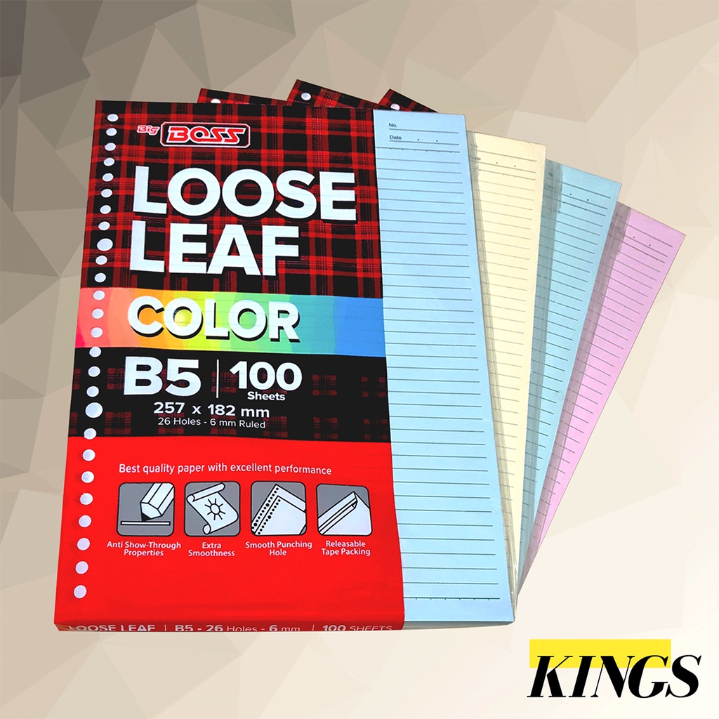 

Big Boss Loose Leaf Color / Isi Kertas File Binder Warna RBW B5 Garis Isi 100