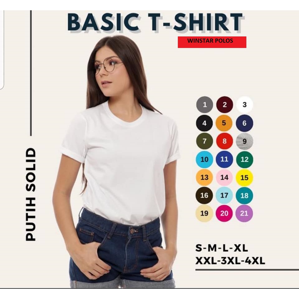 ( semi katun combed 24s ) Kaos polos wanita lengan pendek hitam, putih, merah, biru, abu abu, hijau 
