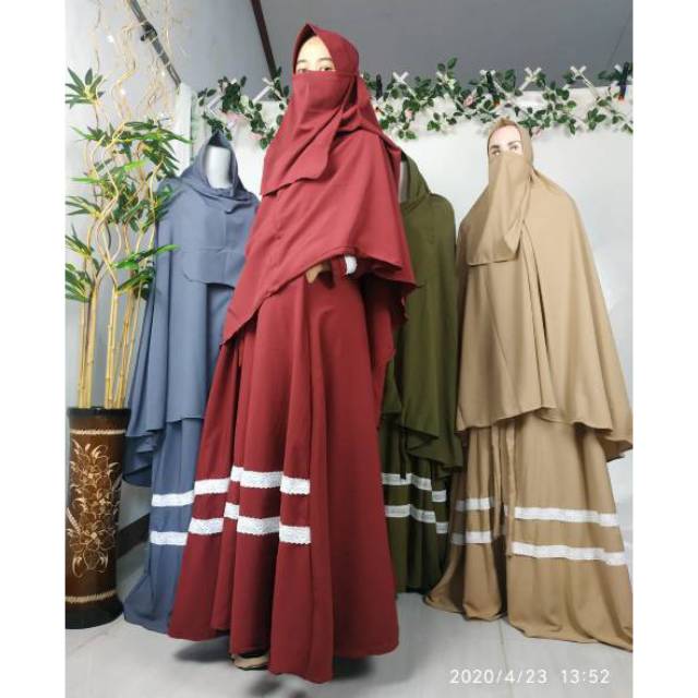 Gamis set syari wolfis set cadar Khimar renda khadija free niqob syari akhwat jilbab hijab purdah