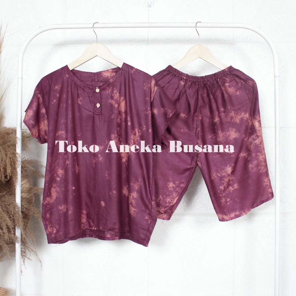 Setelan Baju Tidur Piyama Pendek Motif Daun Warna Bahan Rayon-Motif 024