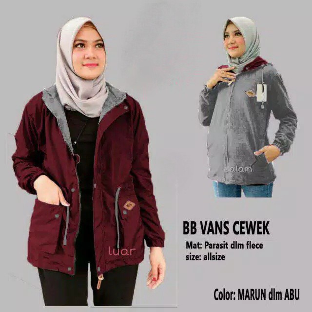 Jaket Parka Cewek Bolak Balik Dari Bahan Parasut Despo Dan Plecee-MAROON - GREY