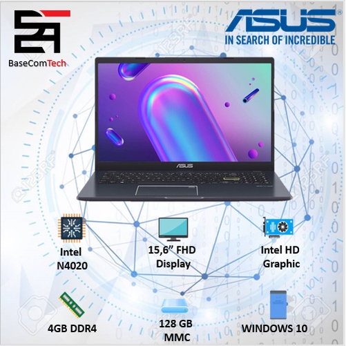 Laptop Asus Vivobook E410MA INTEL N4020 RAM 4GB 128/192GB 14HD WINDOWS 10-L510MA BLACK 128/15