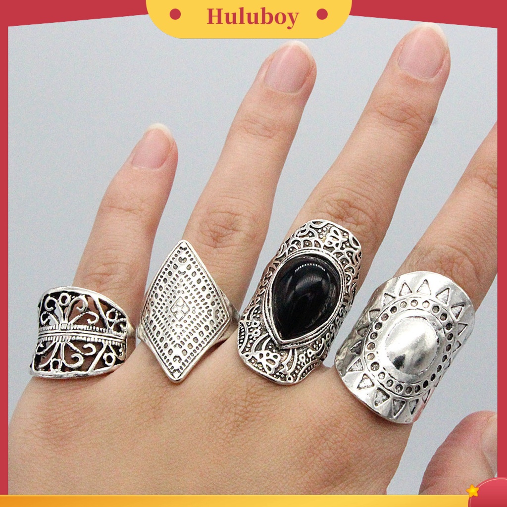 Hu Hu Hu Hu Hu Alat Bantu Pasang Kacamata♡ 4pcs / Set Cincin Fidget Gaya Bohemian Ringan Tahan Lama Untuk Unisex