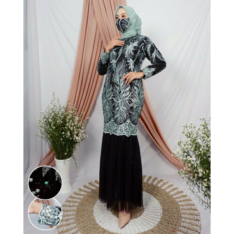 New Motif Gamis Tutu Duyung / Gamis Tile Mutiara / Gamis Tutu Slim Original / Gamis Hitam Premium