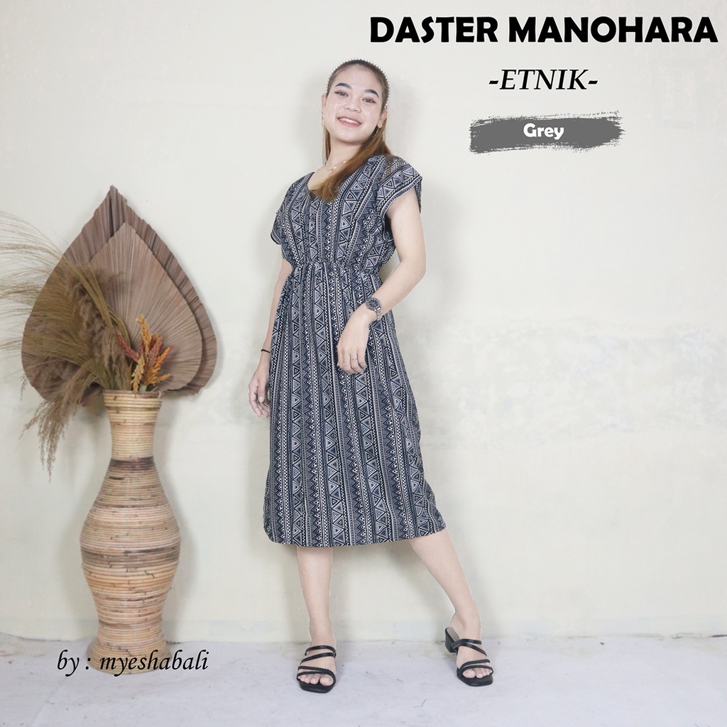 Daster Manohara Bali LD 105 cm / Dress Bali manohara motif Kekinian Murah dan Nyaman-ETNIK GREY