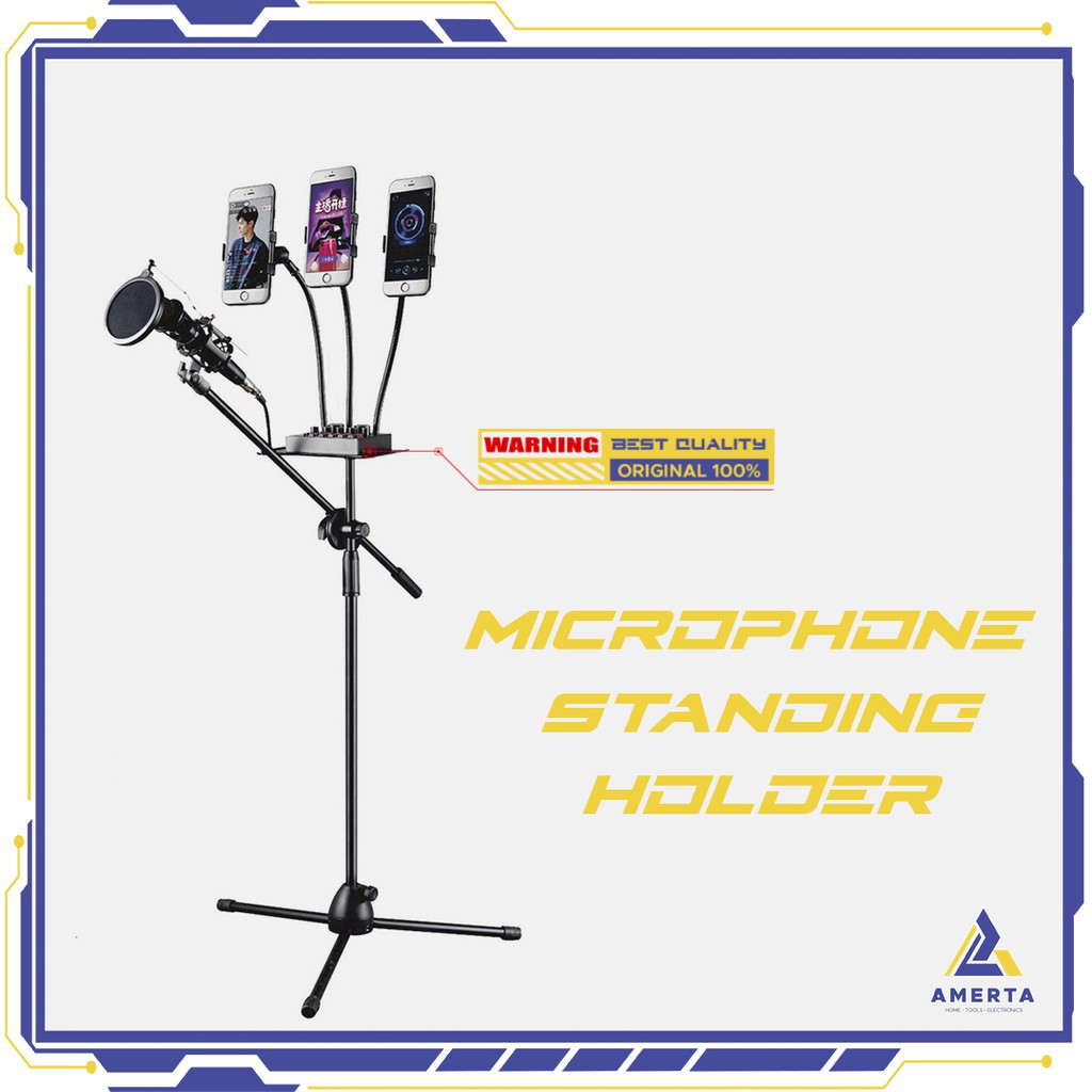 Microphone Standing Holder dengan Smartphone  Holder