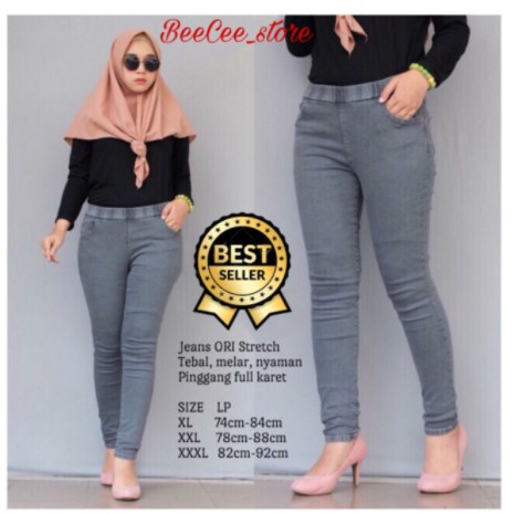 Celana JEANS jegging wanita skinny. Pinggang full karet bahan melar