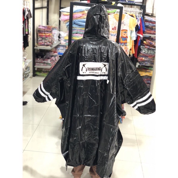 JAS HUJAN PENGUINS PX LENGAN BLACK COLOR/JAS HUJAN PONCO LENGAN PENGUINS WARNA HITAM SPESIAL BIG SIZE BAHAN 100%PVC