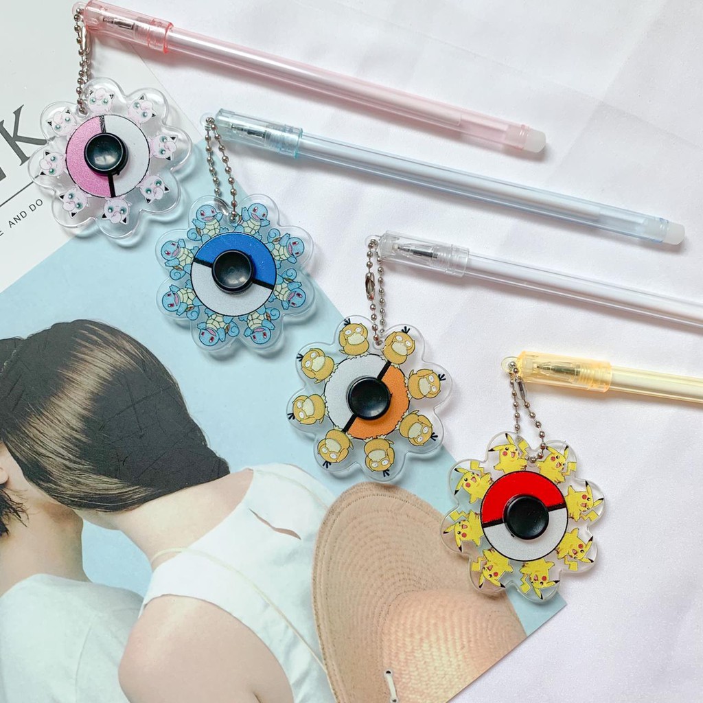 Pulpen Spinner Kartun Pokemon Pen Gel Fidget Mainan Anak Pena Gantungan Unik Alat Tulis Murah-4