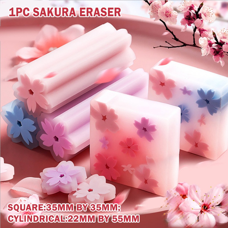 1pc Penghapus 2B Desain Sakura Pink Cherry Untuk Alat Tulis Sekolah