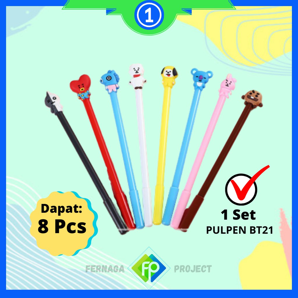 

Pulpen BT21 seBOX Murah pen gel karakter BTS 1 set isi 8 Pcs Gratis Ongkir