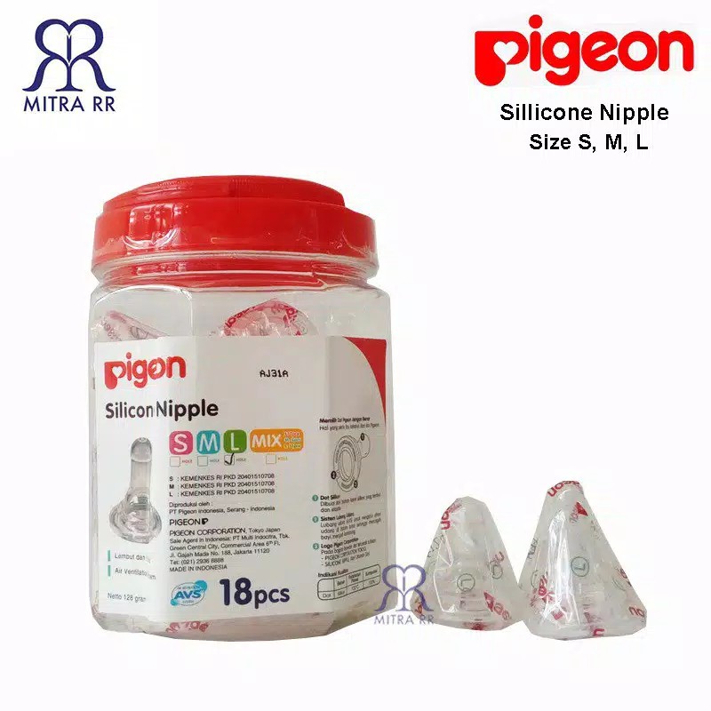 Dot Pigeon Sillicone Nipple Size S,M,L / Dot Silicone Pigeon Slim Neck Regular 1 Toples isi 18pcs