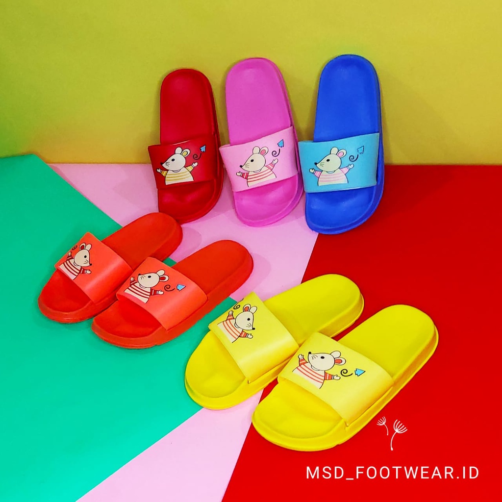 Sandal Anak Perempuan Import LP 2873 T-6P Sandal Slip-on Bahan Karet Motif Mouse Lucu Sandal Anak Perempuan 2 Tahun