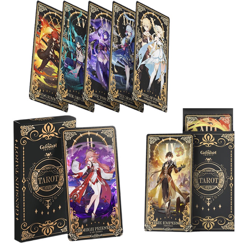 22 Pcs / set Kartu Tarot Desain Anime Komik Genshin Impact Beelzebul Miko Kazuha Untuk Koleksi