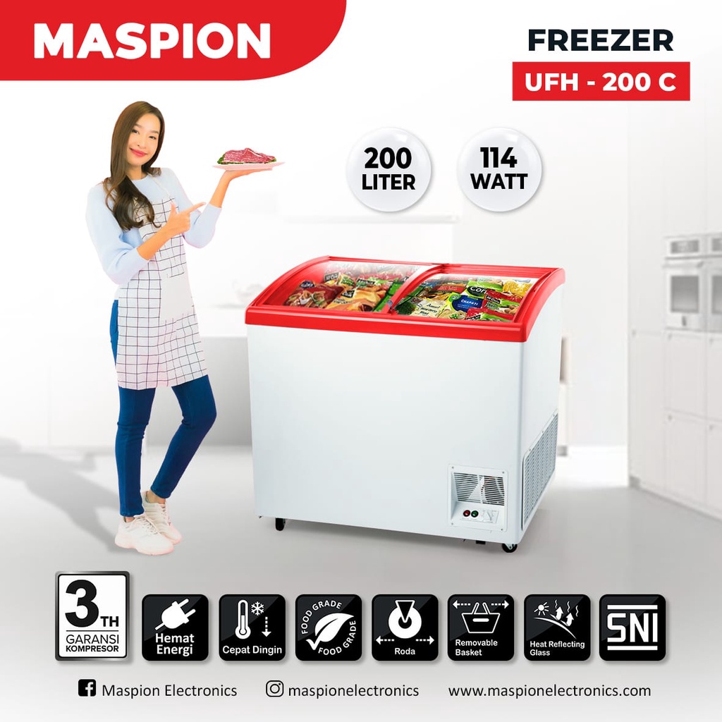 MASPION UFH 200 C CHEST FREEZER BOX 200 LITER LEMARI PEMBEKU SLIDING