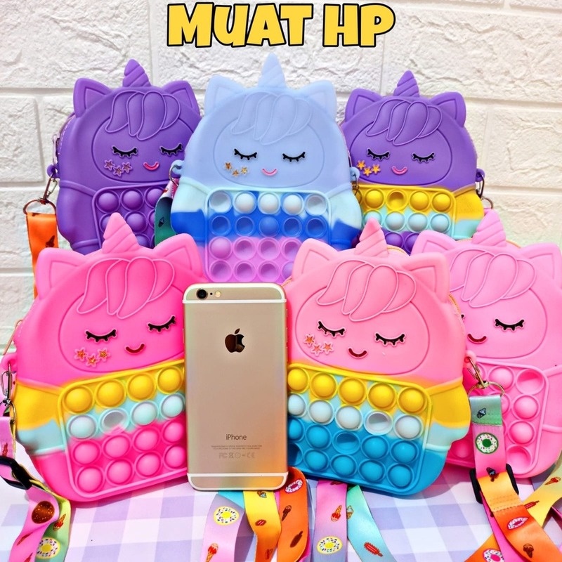 TAS SELEMPANG POP IT ANAK / TAS POP IT UNICORN HP