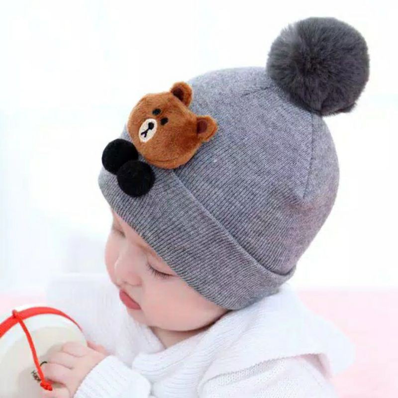 TOPI RAJUT IMPORT KUPLUK BAYI TELINGA MOTIF BERUANG / BROWN. TOPI KUPLUK Baby Hat Baby kupluk Topi Rajut