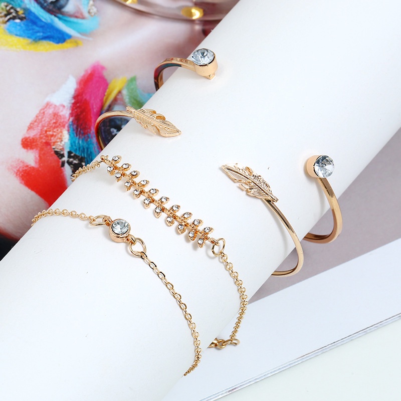 ★ODS★4Pcs/set Gelang daun berlian FA128 imitasi wanita fashion Korea kekinian