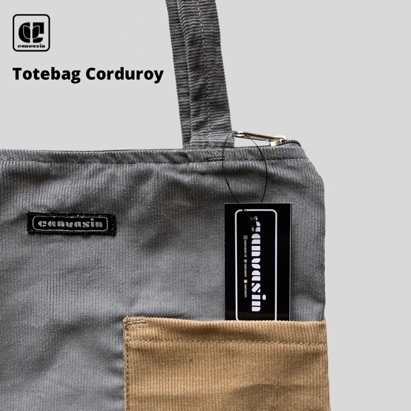 Tote bag bahan Corduroy Grey with khaki