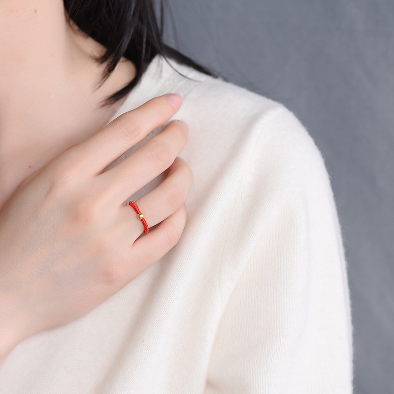 Cincin Manik-Manik Keberuntungan Bahan Kain Gaya Korea Untuk Wanita