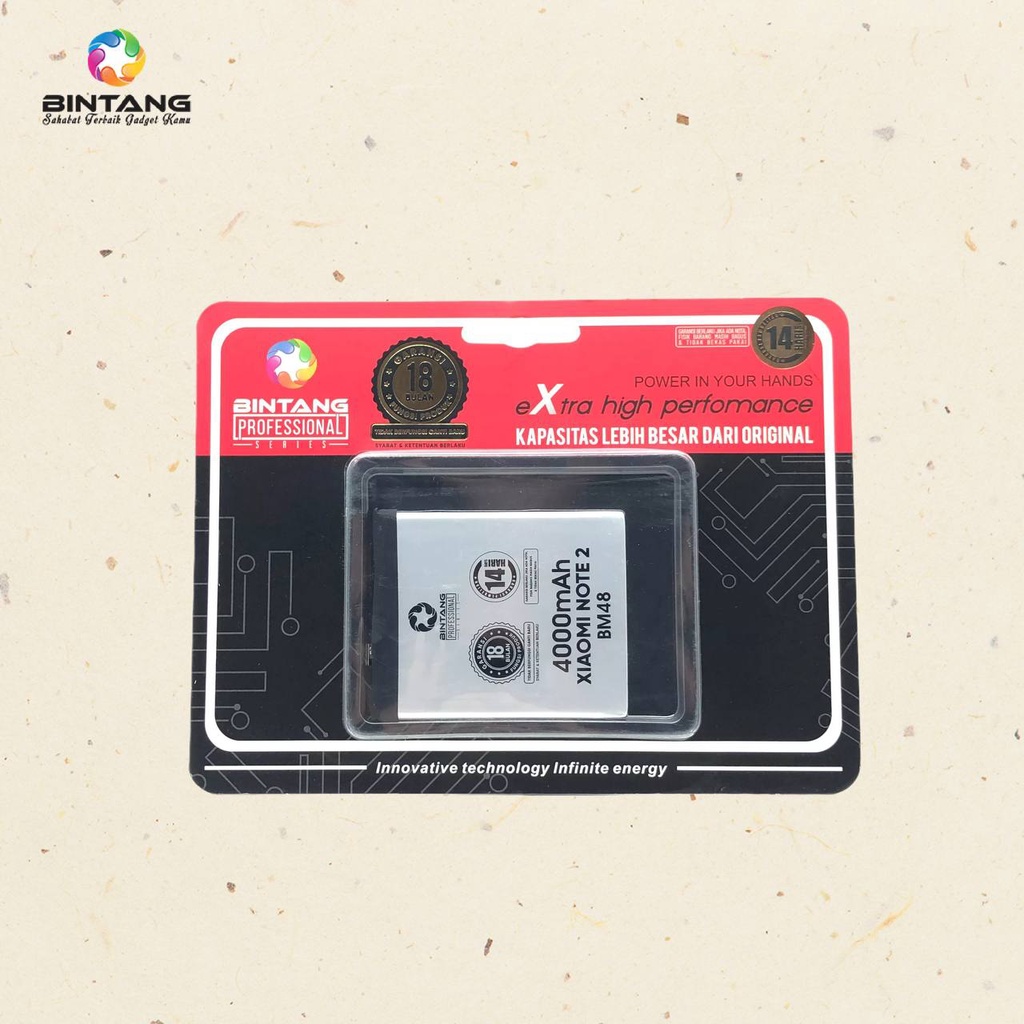 BATERAI BINTANG EXTRA HIGH PERFORMANCE XIAOMI MI NOTE 2