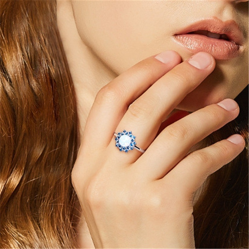 New European and American fashion sun flower opal diamond ring for women