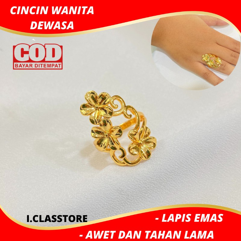 Cincin 24 Karat Wanita Lapis Emas Aksesoris Perhiasan C14#