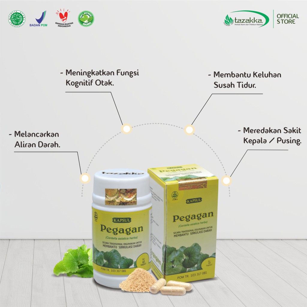 Kapsul Pegagan | Obat sakit Kepala Herbal | Kapsul Herbal Tazakka HALAL BPOM | Isi 60 Kapsul