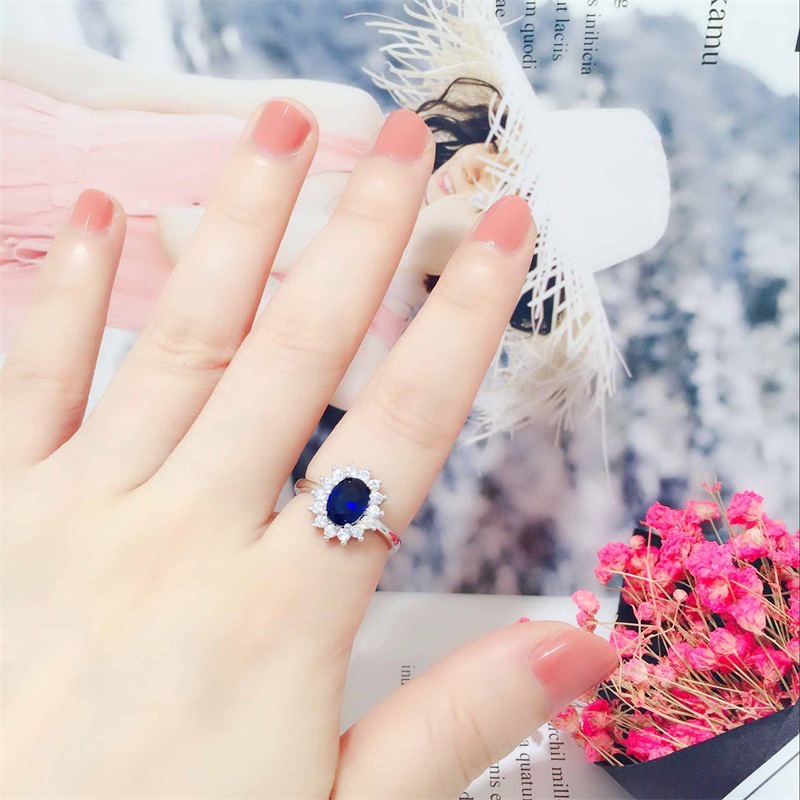 Cincin Silver Hias Sapphire Biru Gaya Princess Untuk Wanita Charms