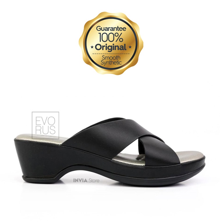 Scholl Memory Cushion B21 Black | 100% Scholl Original Sandal Semi Wedges Memory Cushion
