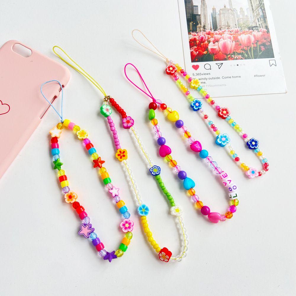 Tali Lanyard Manik-Manik Kartun Nanas Warna-Warni Handmade Untuk Aksesoris Handphone