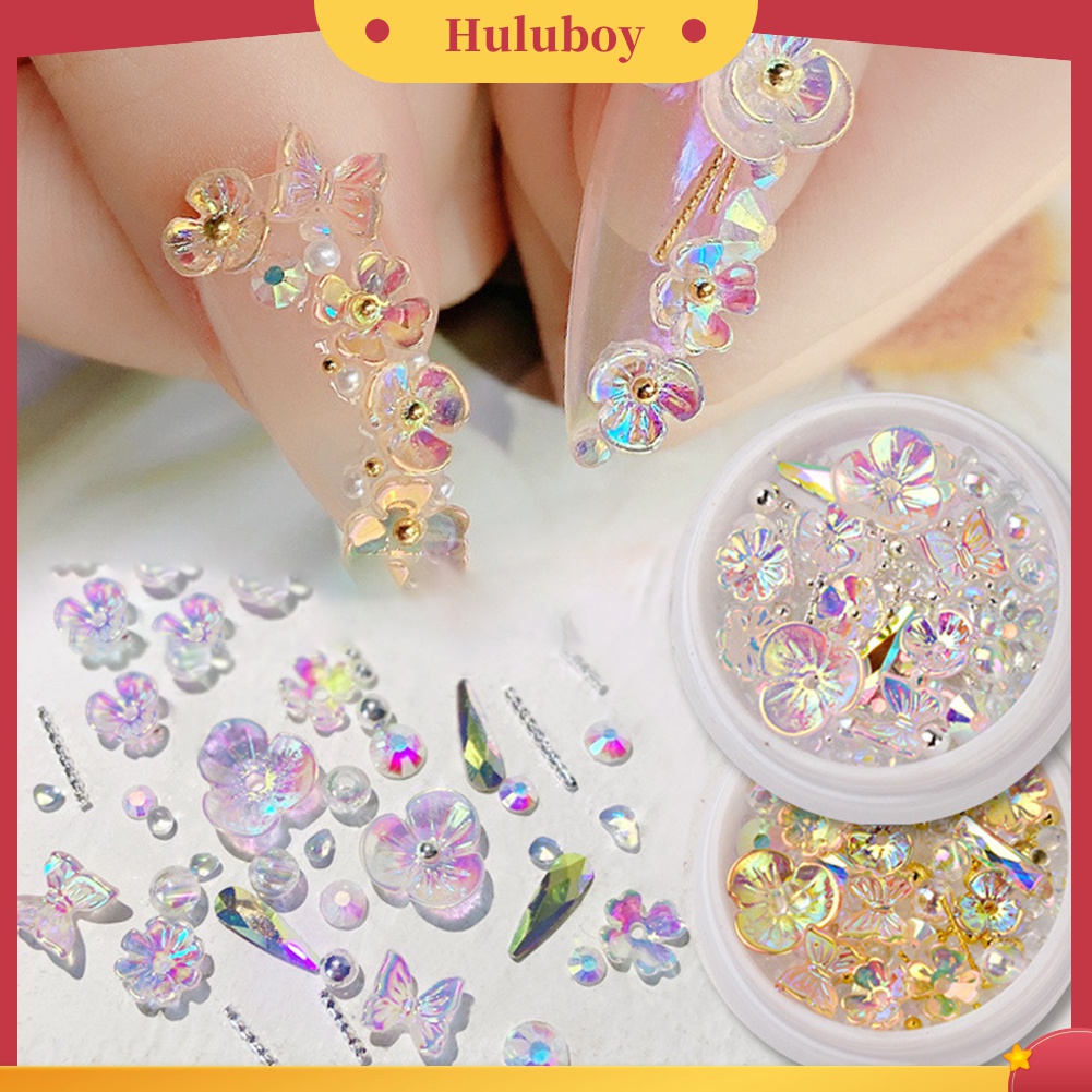 Huluboy Huluboy♡ Ornamen Kupu-Kupu Bunga Kristal Imitasi Holografik Untuk Dekorasi Manicure Nail Art Butterfly