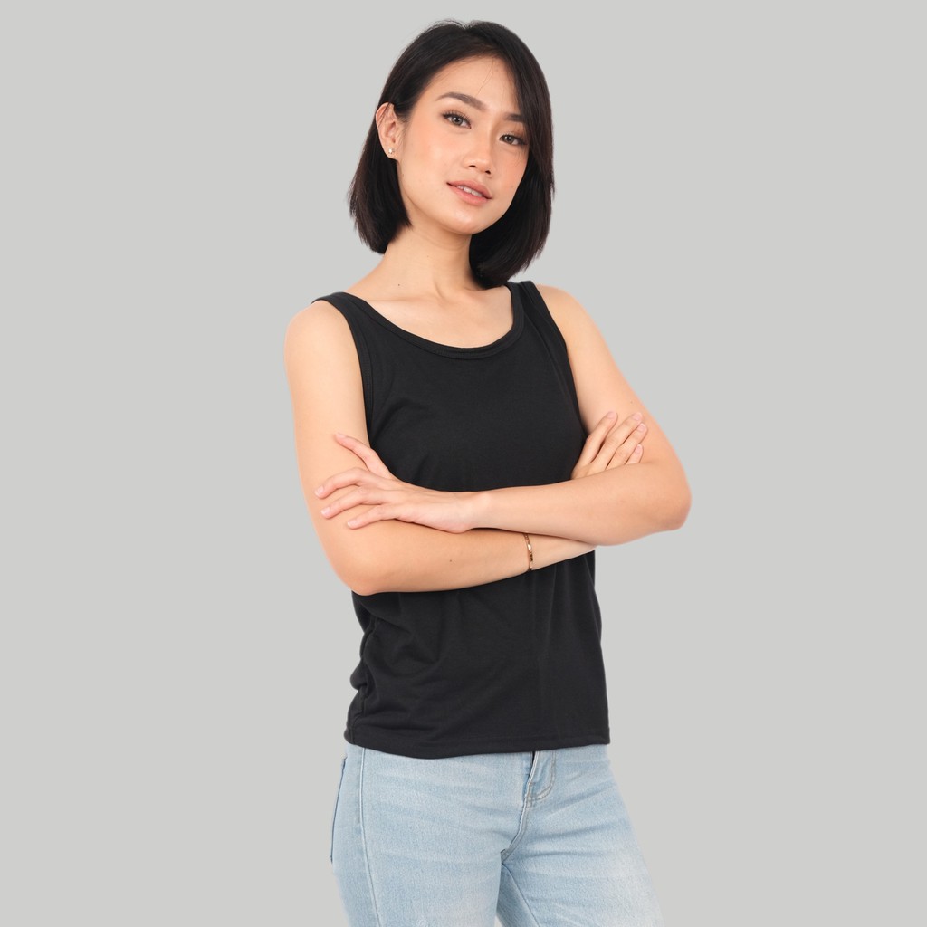Monellina APRILA Tank Top Wanita Oversize Polos Singlet-HITAM