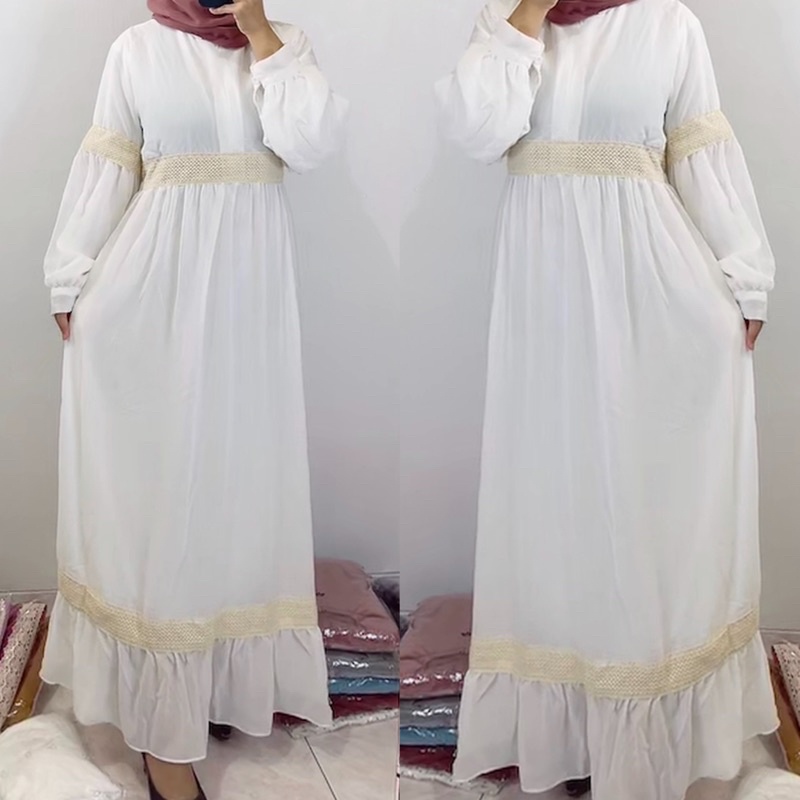 putih / gamis putih / GAMIS DANIK MAXY CERUTY BABIDOLL POLOS PREMIUM RENDA BUSUI TERBARU - sny