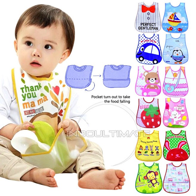 Celemek Makan bayi sleber Slaber bib WATERPROOF celemek air liur Slabber Plastik Baby murah