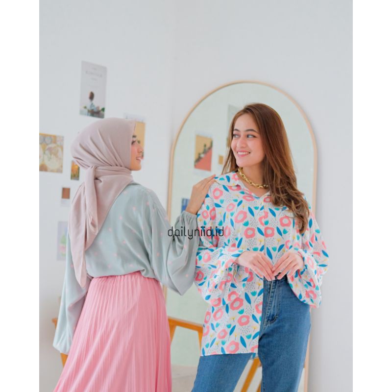 BOBA Atasan Kemeja Wanita Rayon Lengan Balon Jumbo