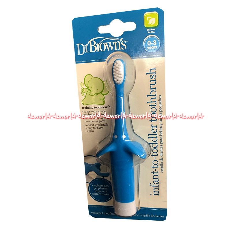 Dr Brown's Infant to Toddler Toothbrush 0-3ahun Sikat Gigi Bayi Balita Anak Biru Gajah Dr Browns