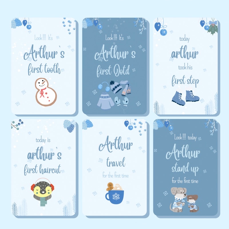 Baby milestone card baby boy premium winter animal theme free custom name